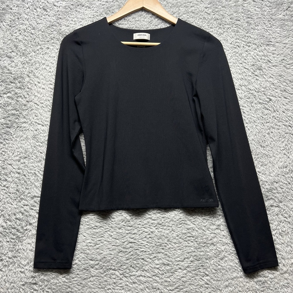Aritzia Original Contour Crew Long Sleeve Top Womens Large Black Smooth Luxe